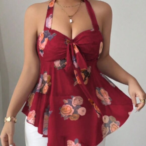 Floral Lace Chiffon Sleeveless Tank Top - Picture 2 of 7